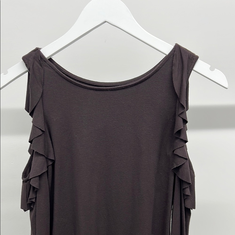 Bailey 44 Brown Ruffle Cold Shoulder Longsleeve - Picture 3 of 4